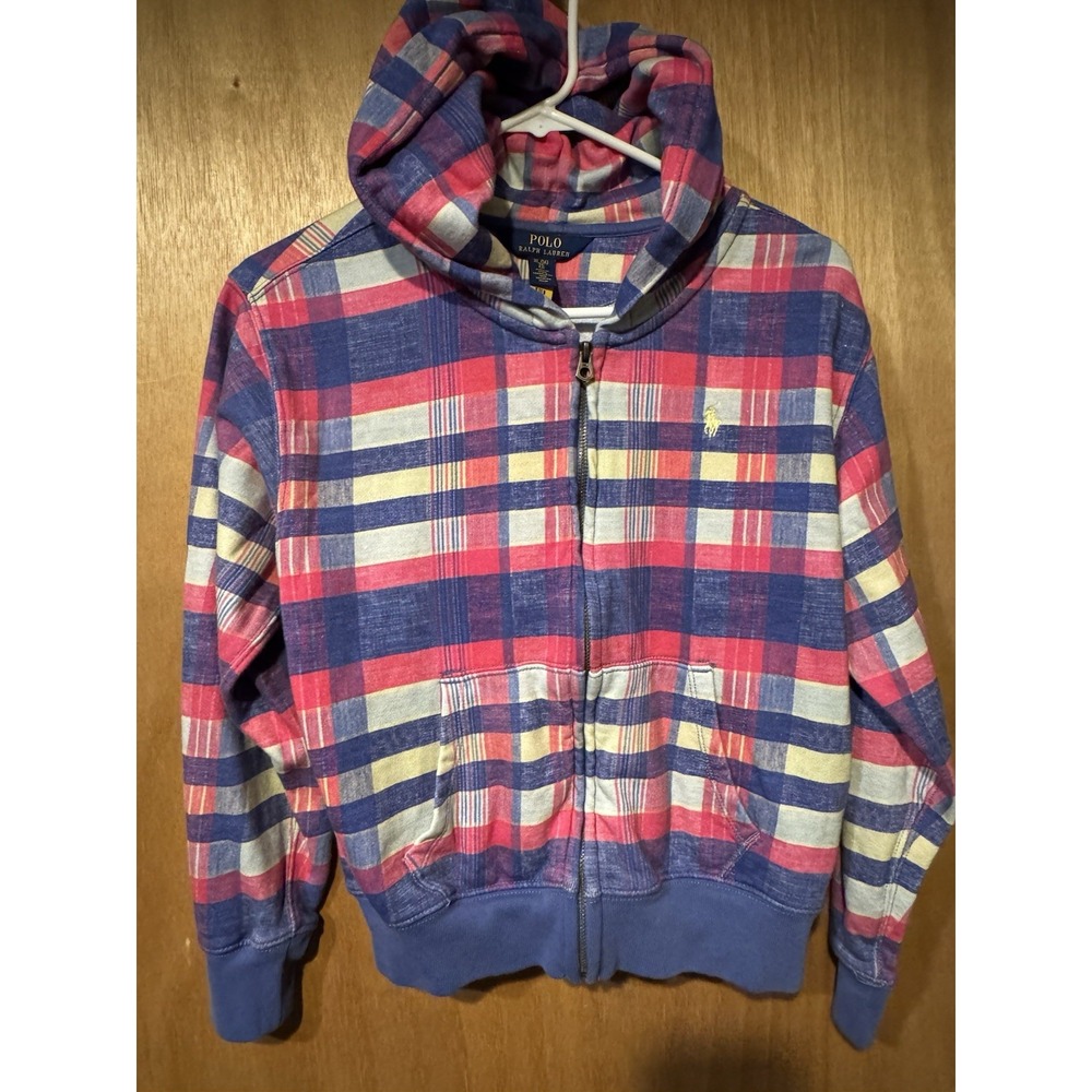 Polo Ralph Lauren Girls Full Zip Hoodie 16 XL Patchwork style plaid (D)